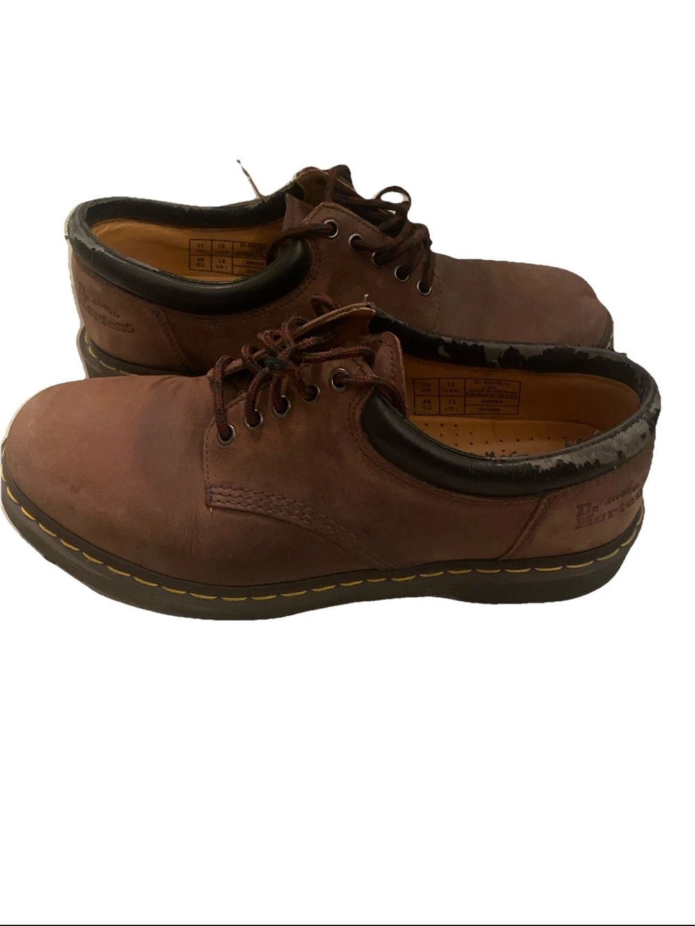 Dr. Martens airwave brown boots oxfords 11849 mens 12/13 women fraying ankles